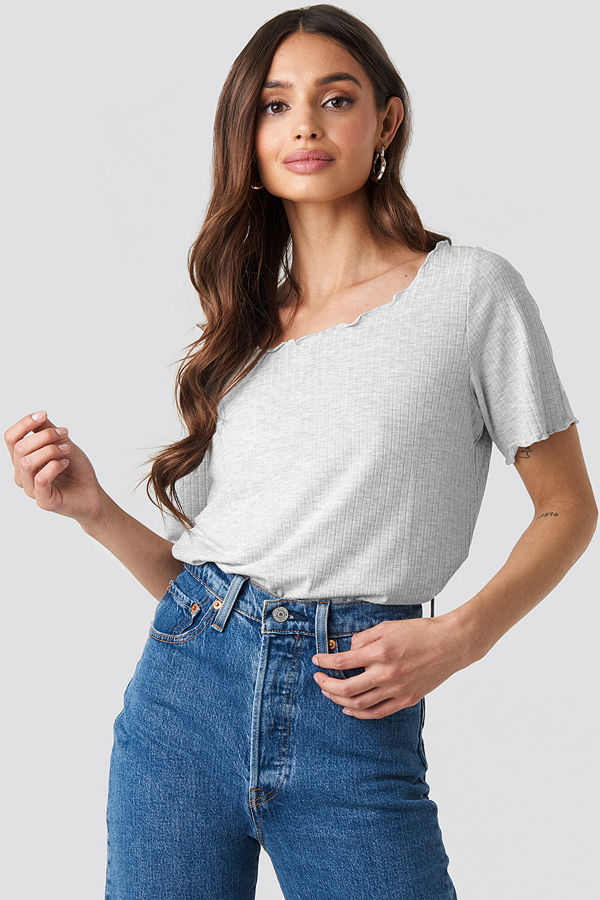NA-KD Oversized Babylock Ribbed Tee grå