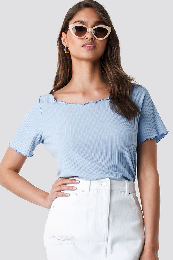 NA-KD Oversized Babylock Ribbed Tee blå