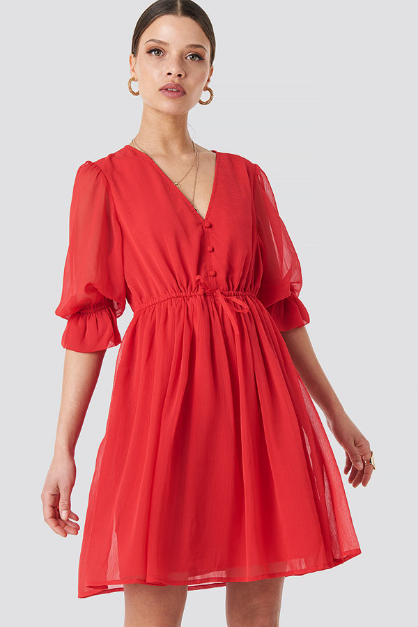 NA-KD Boho Plunge V-Neck Chiffon Dress röd