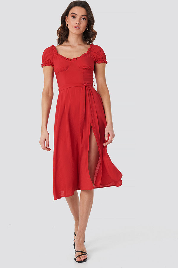 Chloé B x NA-KD Off Shoulder Midi dress röd