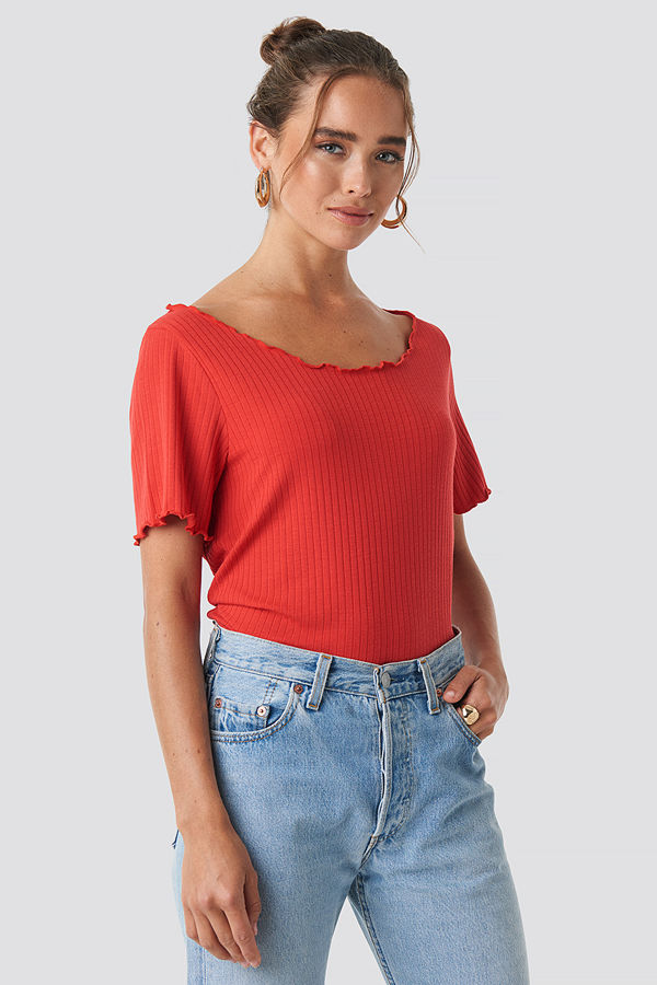 NA-KD Oversized Babylock Ribbed Tee röd