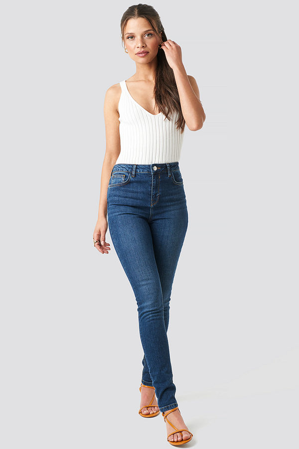 NA-KD High Waist Skinny Jeans blå