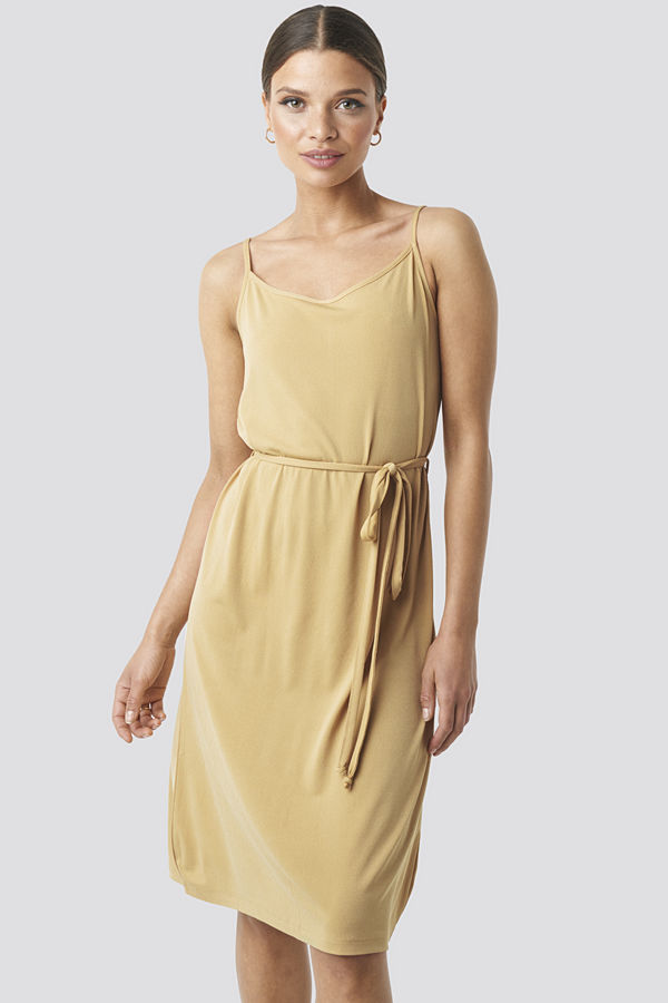 NA-KD Wrap Detail Strap Dress beige