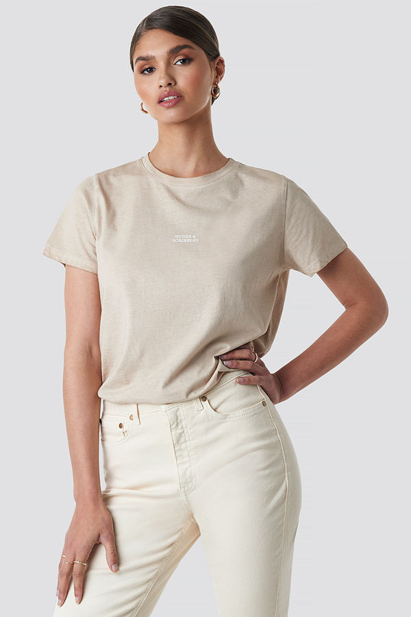 Tina Maria x NA-KD Nudes & Scribbles Washed Out Tee beige