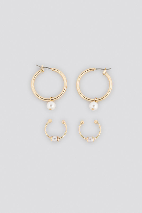 NA-KD Accessories smycke Pearl Detailed Hoop Cuff Set guld