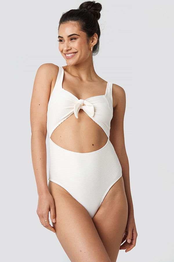 NA-KD Swimwear Ribbed Cut Out Knot Swimsuit nude