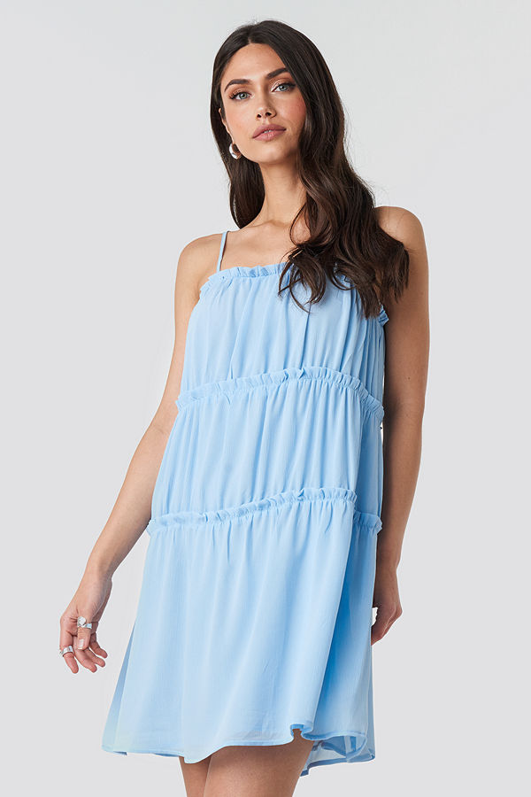 NA-KD Boho Thin Strap Tiered Mini Dress blå