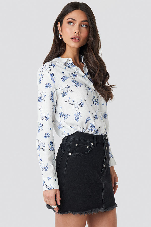 Mango Lino Shirt vit