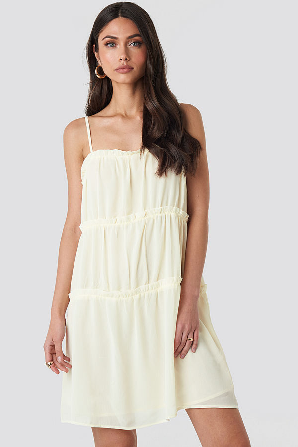 NA-KD Boho Thin Strap Tiered Mini Dress vit