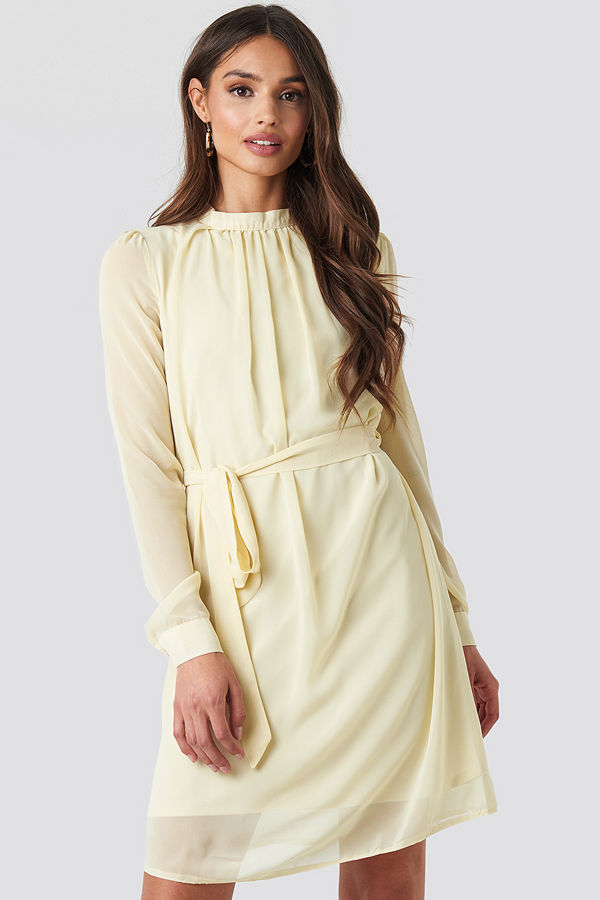 NA-KD High Neck Belted Chiffon Dress beige