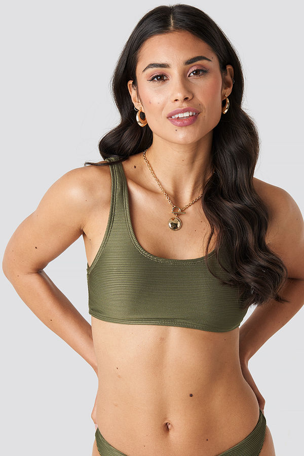 NA-KD Swimwear Ribbed Sporty Bikini Top grön