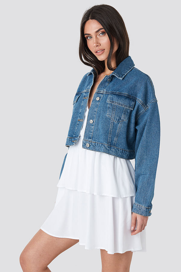 NA-KD Cropped Regular Hem Denim jacket blå