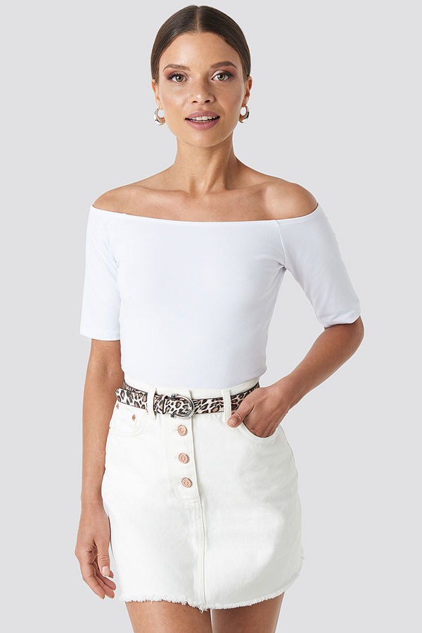 NA-KD Accessories Slim Leo Printed Belt beige