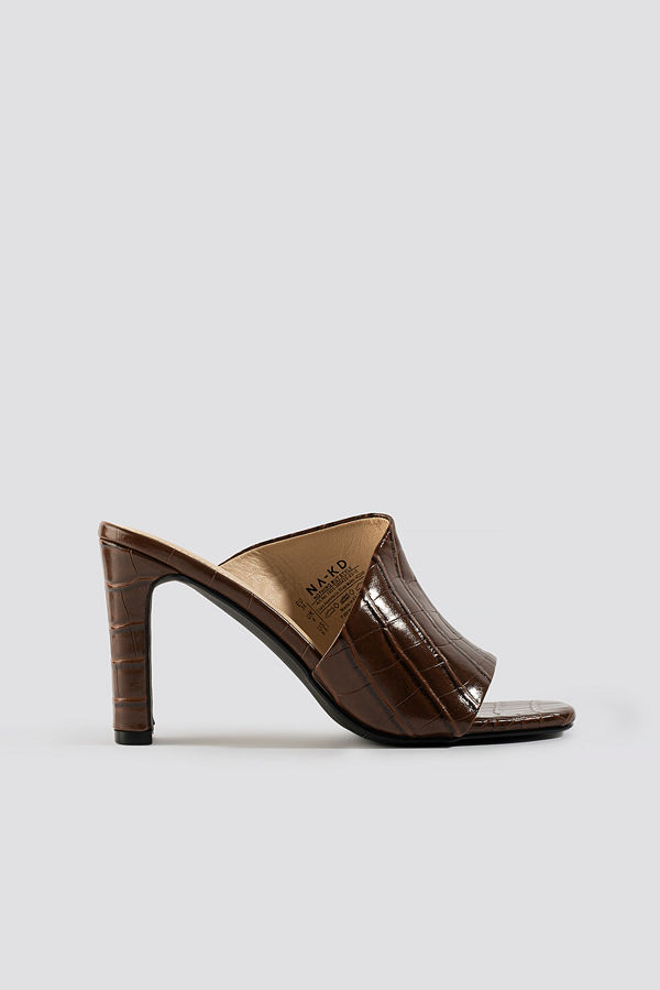 NA-KD Shoes Croco Asymmetric Strap Mules brun