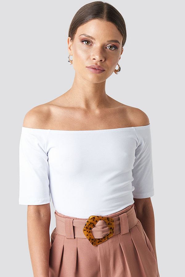 NA-KD Basic Short Sleeve Off Shoulder Top vit