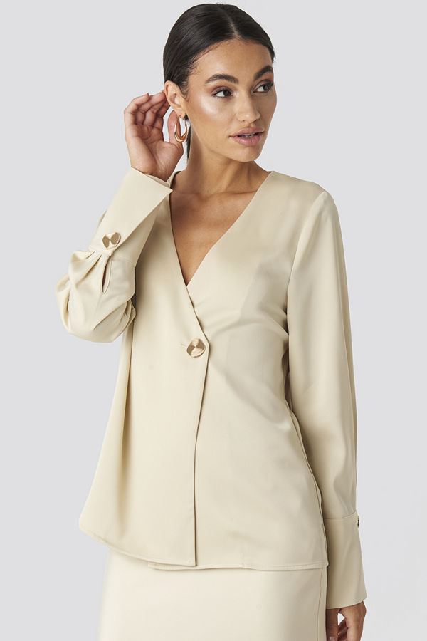 NA-KD Classic Satin Blouse beige