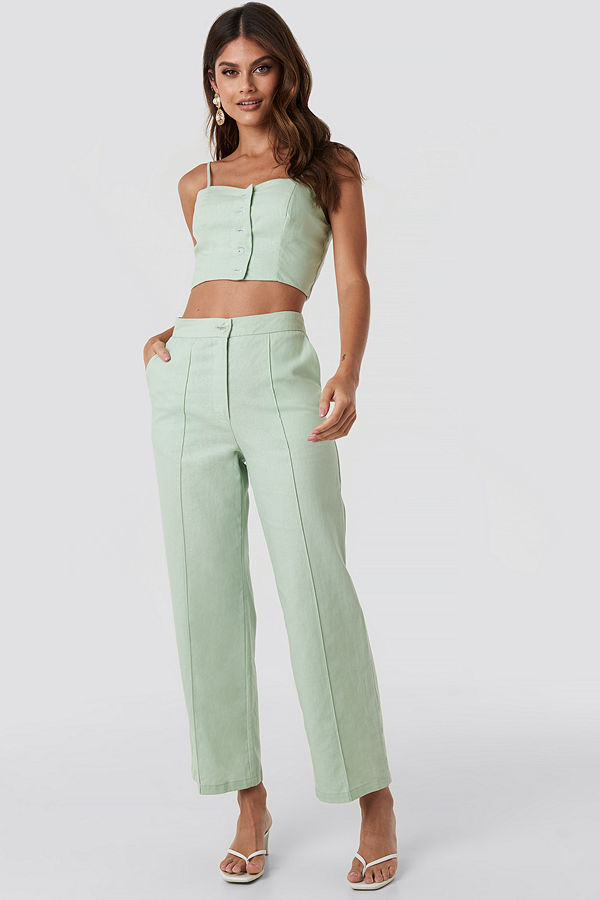 Queen of Jetlags x NA-KD omönstrade byxor Linen Mix Regular Suit Pants grön