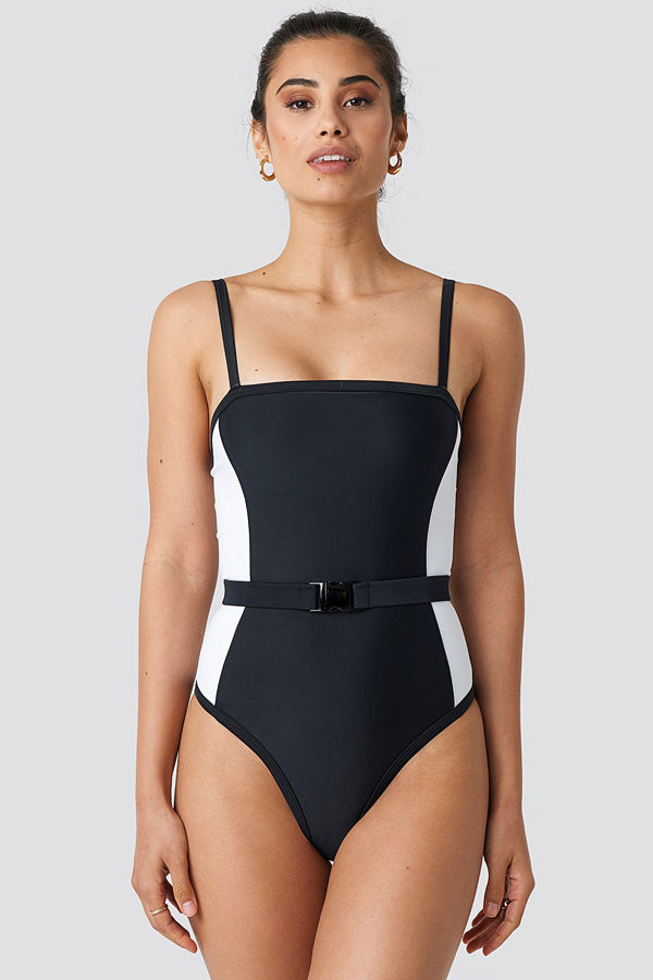 Hannalicious x NA-KD Thin Strap Waist Belted Swimsuit svart