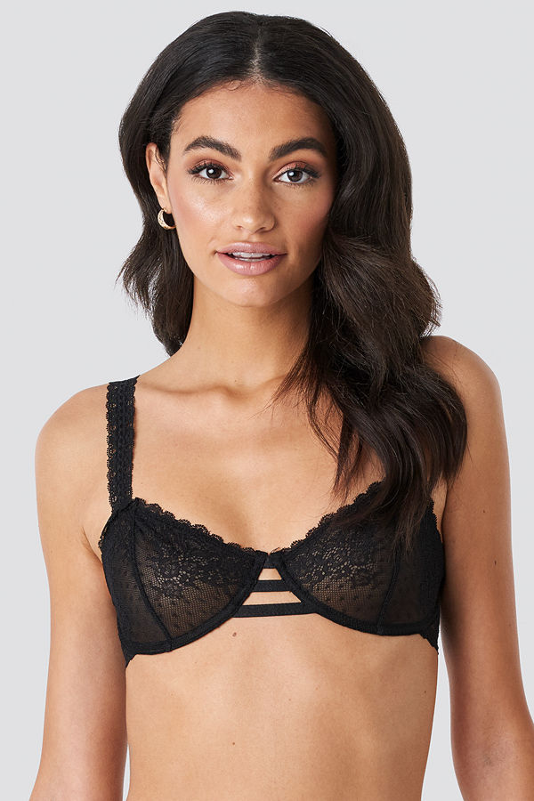 NA-KD Lingerie Wide Strap Lace Cup Bra svart