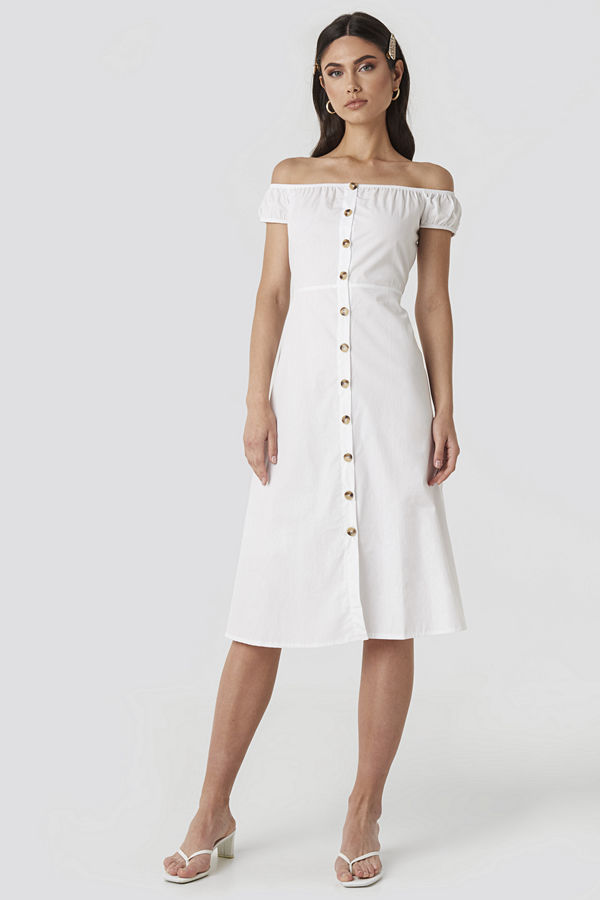 NA-KD Off Shoulder Midi Dress vit