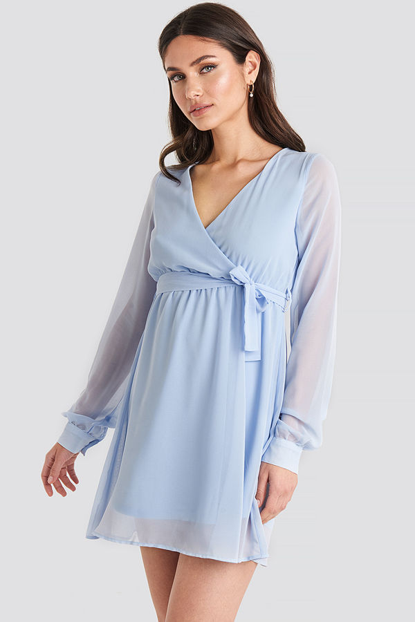 NA-KD Chiffon Wrap Mini Dress blå