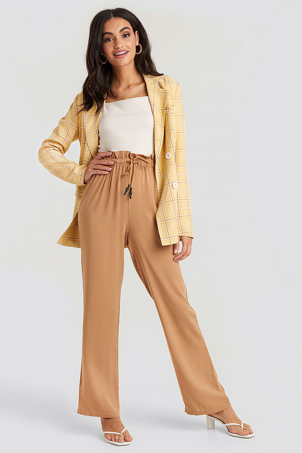 NA-KD beige byxor Paperbag Wide Leg Trousers brun