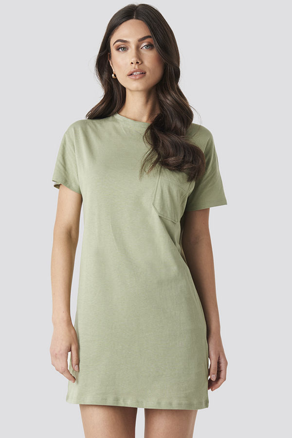 NA-KD Chest Pocket T-shirt Dress grön