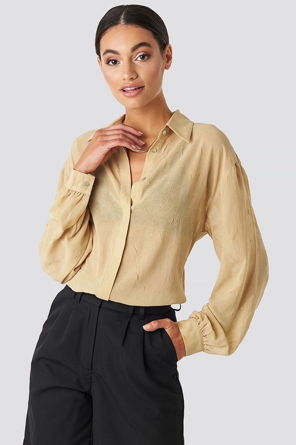 NA-KD Classic Sheer Wrinkle Effect Blouse beige
