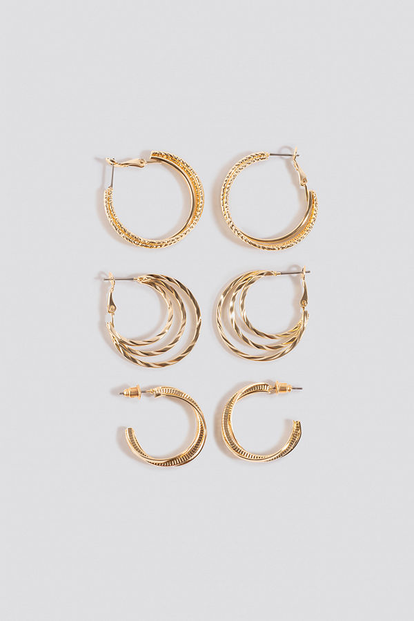 NA-KD Accessories smycke 3-Pack Layered Hoop Earrings guld