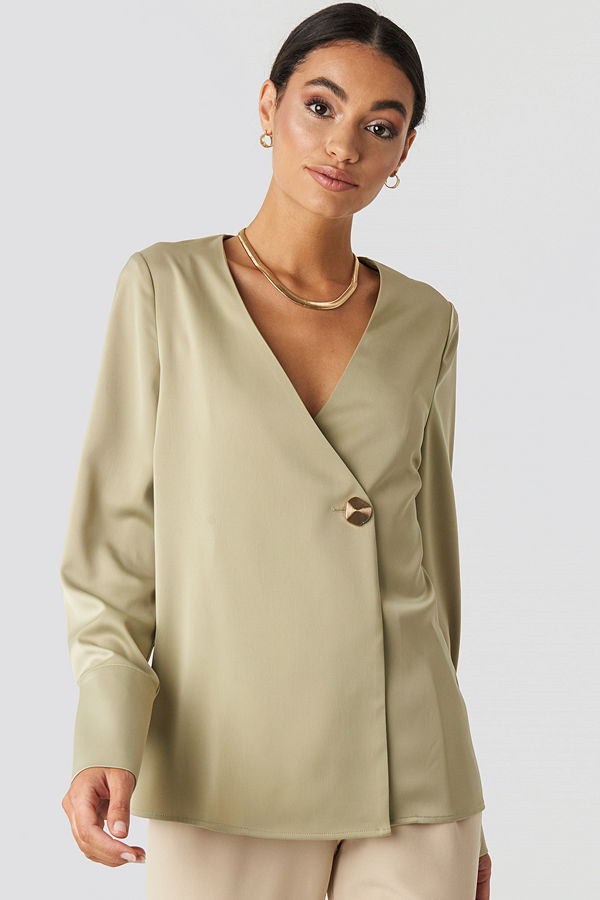 NA-KD Classic Satin Blouse grön