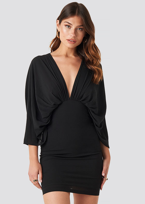 NA-KD Party Dolman Sleeve Fitted Dress svart