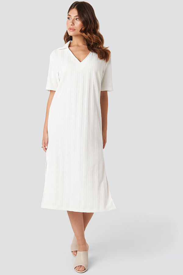 NA-KD Trend Collar V Front Knitted Dress vit