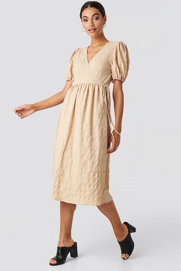 NA-KD Trend Structured Overlap Midi Dress beige