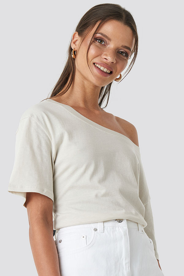 NA-KD One Shoulder T-shirt beige