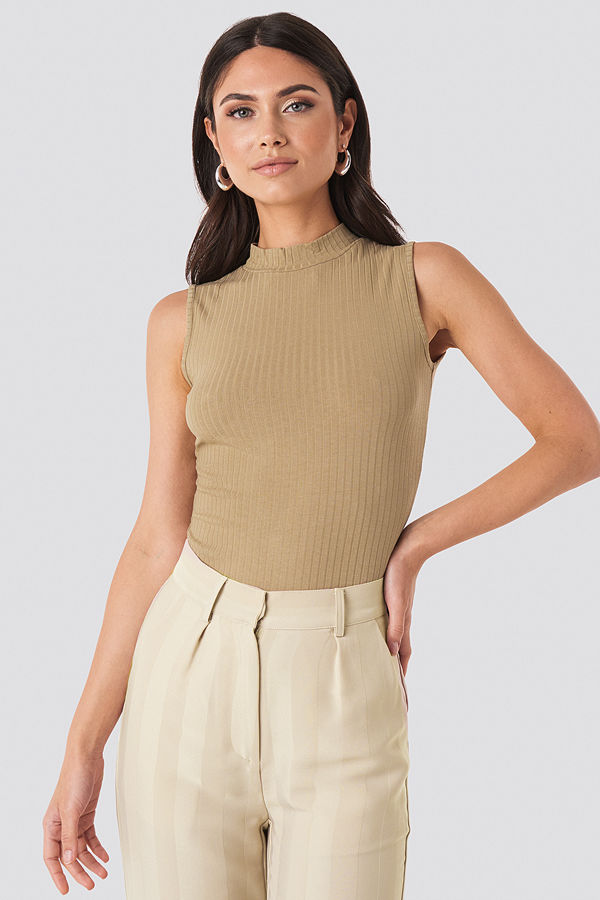 NA-KD Basic Turtle Neck Sleeveless Top beige