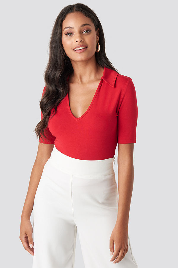 NA-KD Pique Collar Top röd