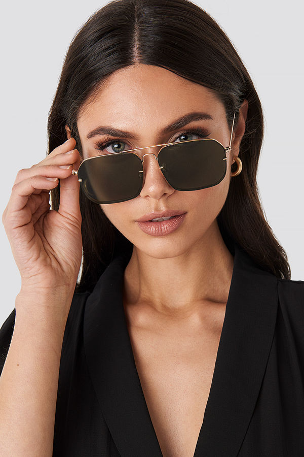 NA-KD Accessories Squared Wire Frame Sunglasses grön