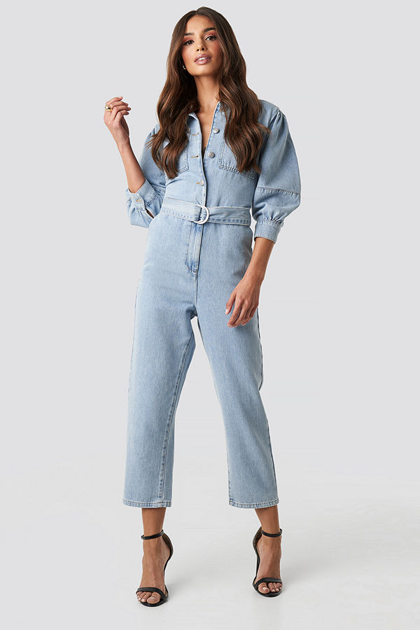 NA-KD Trend Puff Sleeve Jumpsuit blå