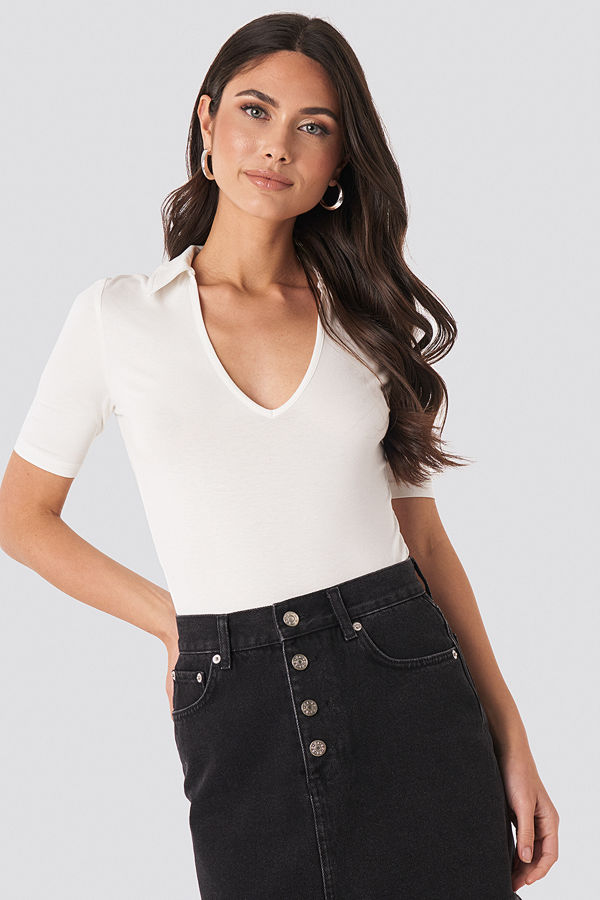 NA-KD Pique Collar Top vit