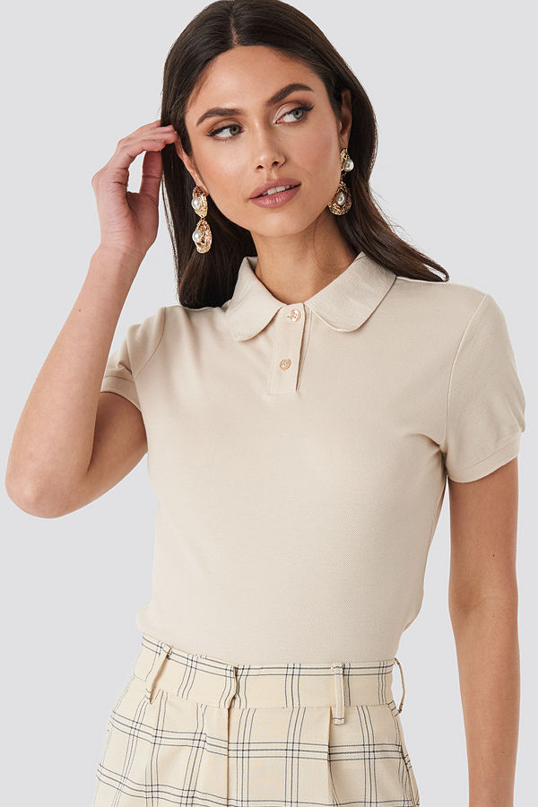 NA-KD Polo Neck T-shirt vit beige