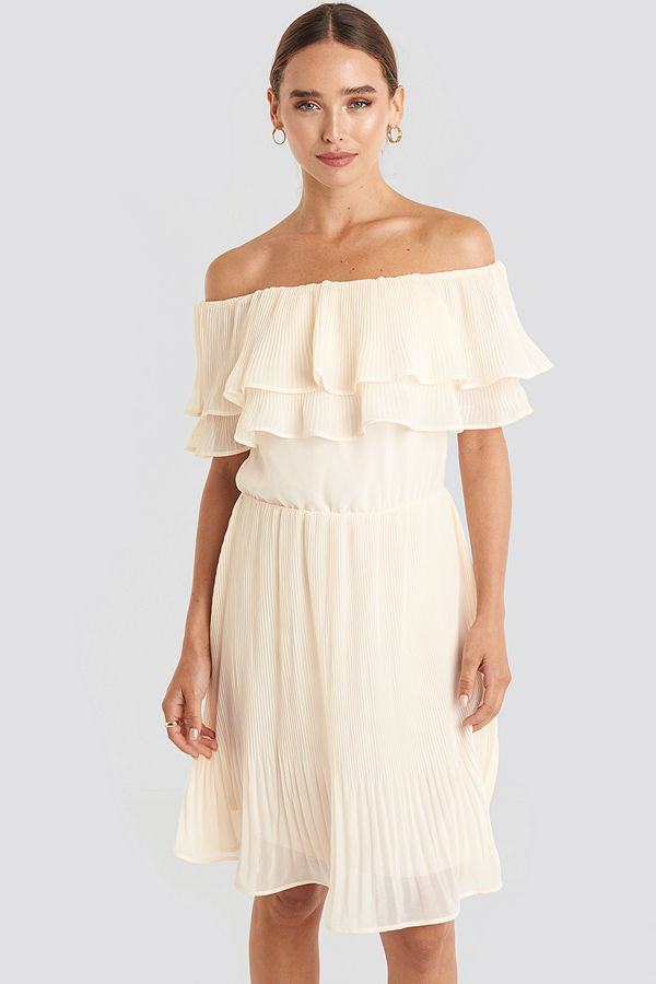 NA-KD Double Tier Off Shoulder Dress beige