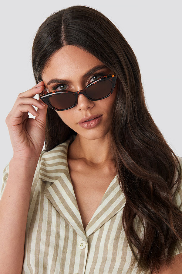 NA-KD Accessories Slim Pointy Cat Eye Sunglasses brun