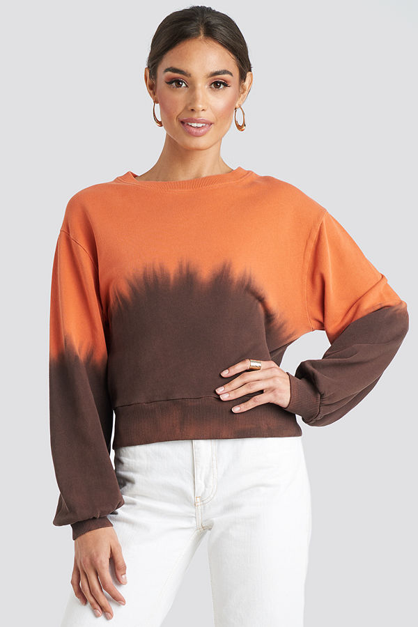 NA-KD Tie Dye Oversized Cropped Sweatshirt brun orange