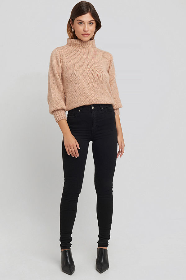 NA-KD Skinny High Waist Open Hem Jeans Tall svart