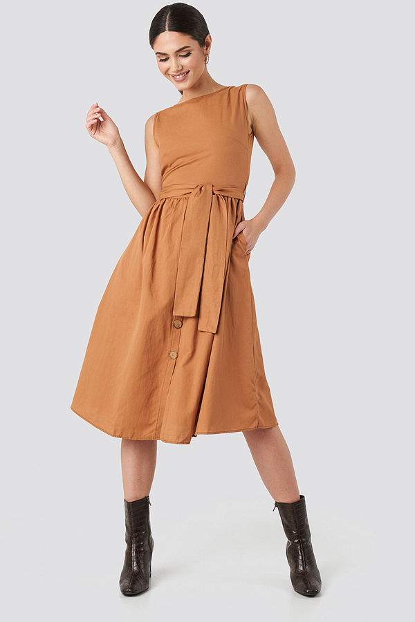 Trendyol Front Button Binding Detailed Midi Dress orange