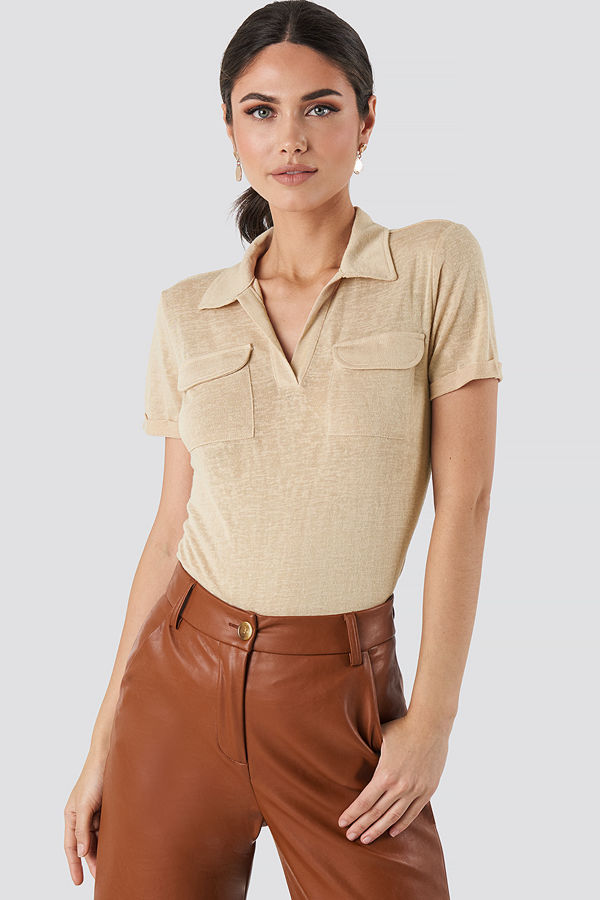 Trendyol Collar Pocket Detailed Tee beige