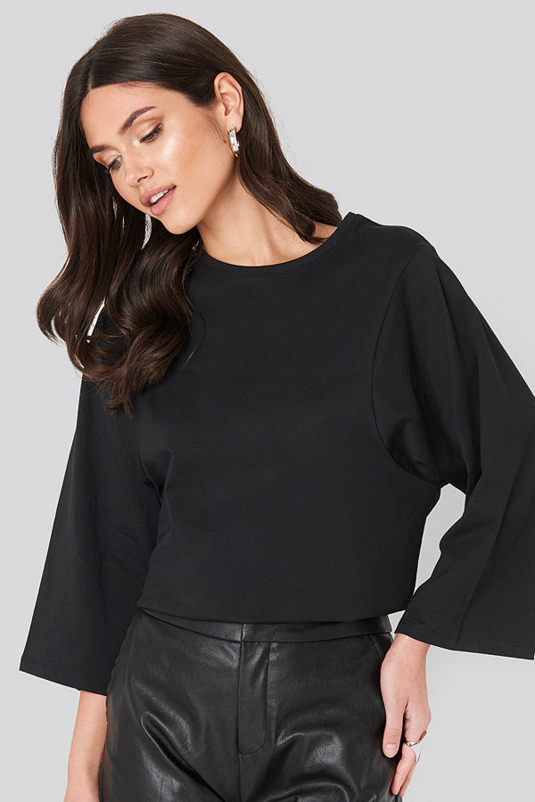 NA-KD Trend 3/4 Sleeve Oversized Tee svart