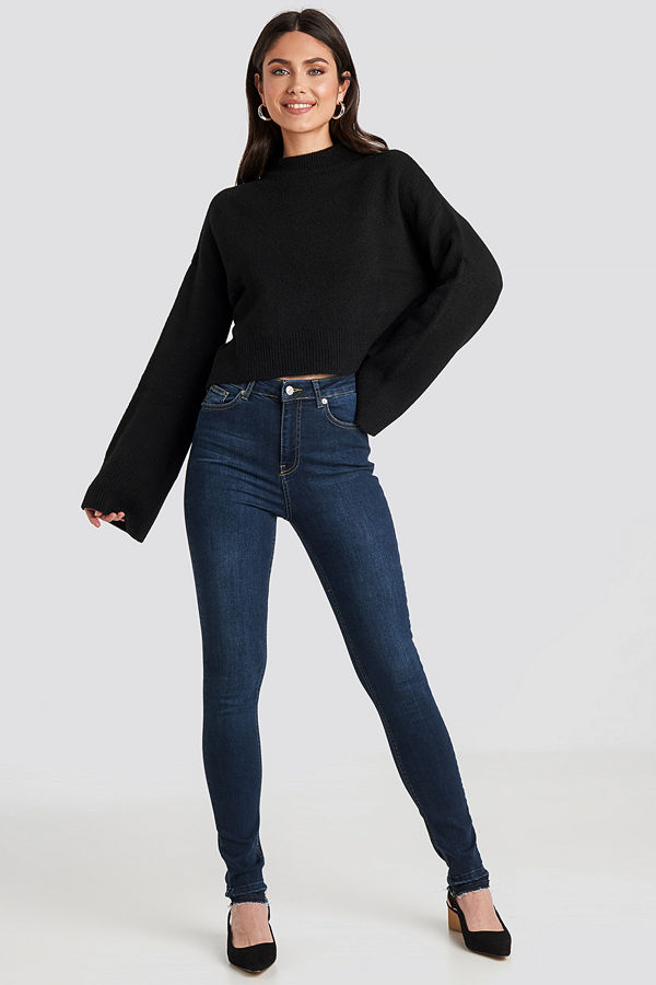 NA-KD Skinny High Waist Open Hem Jeans Tall blå