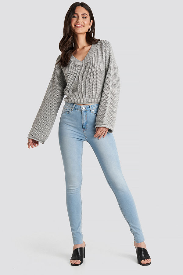 NA-KD Skinny High Waist Raw Hem Jeans Tall blå