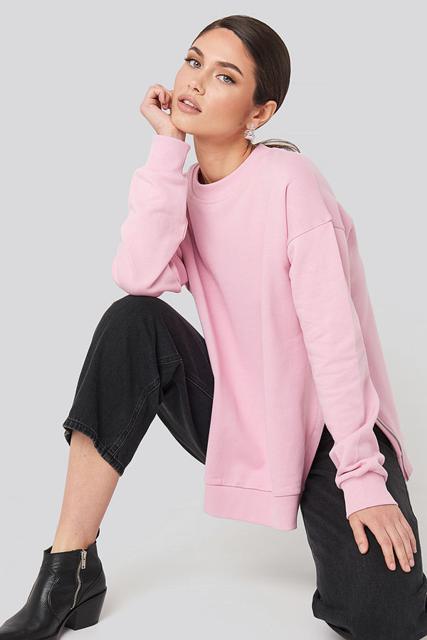 NA-KD Trend Oversized Side Slit Sweater rosa